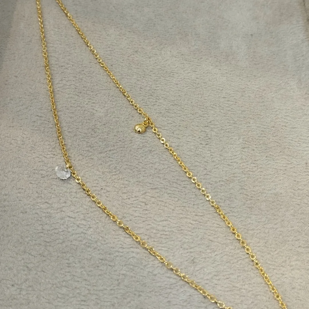 TORNOZELEIRA DUPLA COM ZIRCONIA E BOLINHA