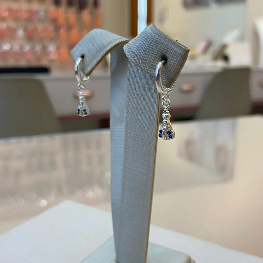 ARGOLA PRATA NOSSA SENHORA ZIRCONIA AZUL