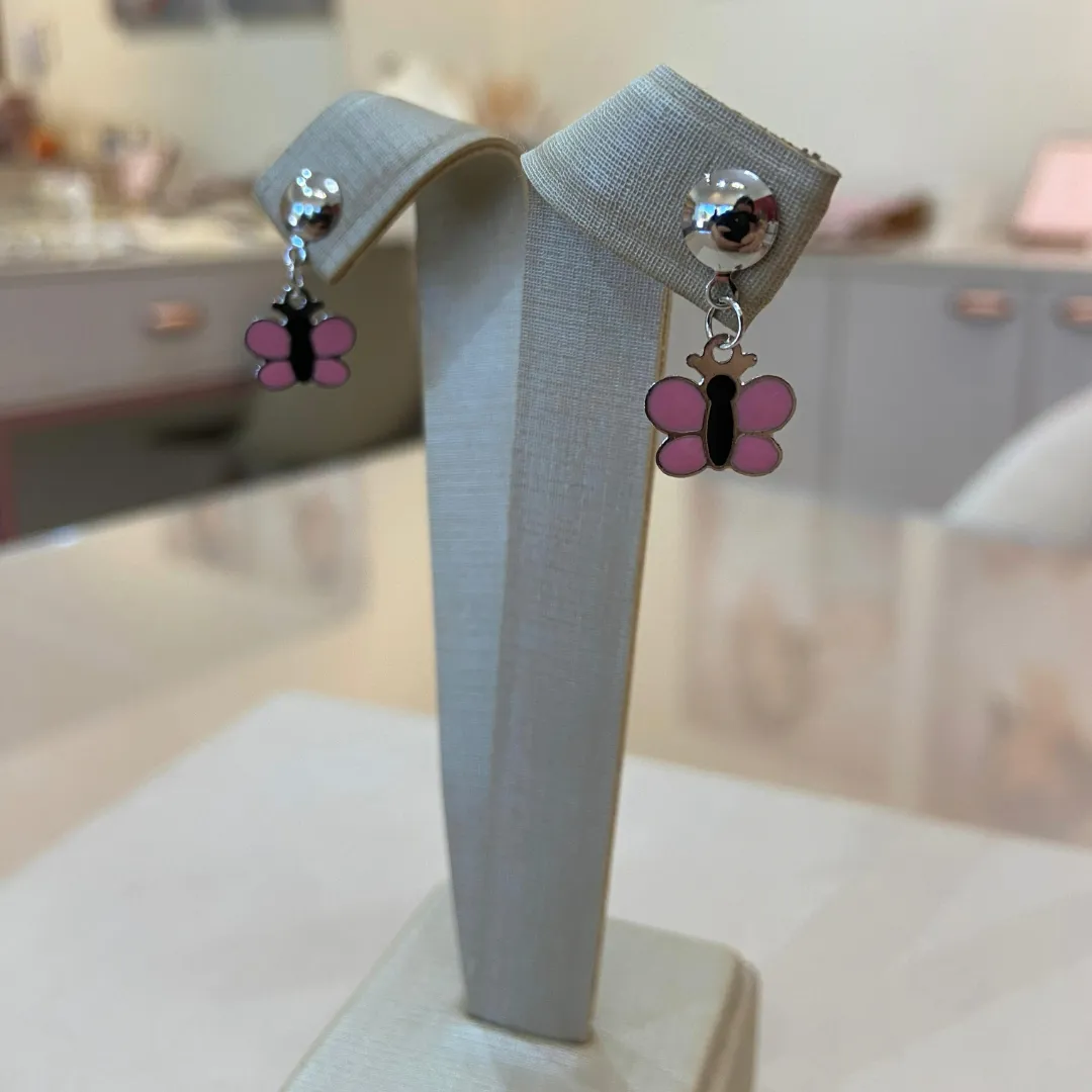 BRINCO AÇO INFANTIL BORBOLETA ROSA