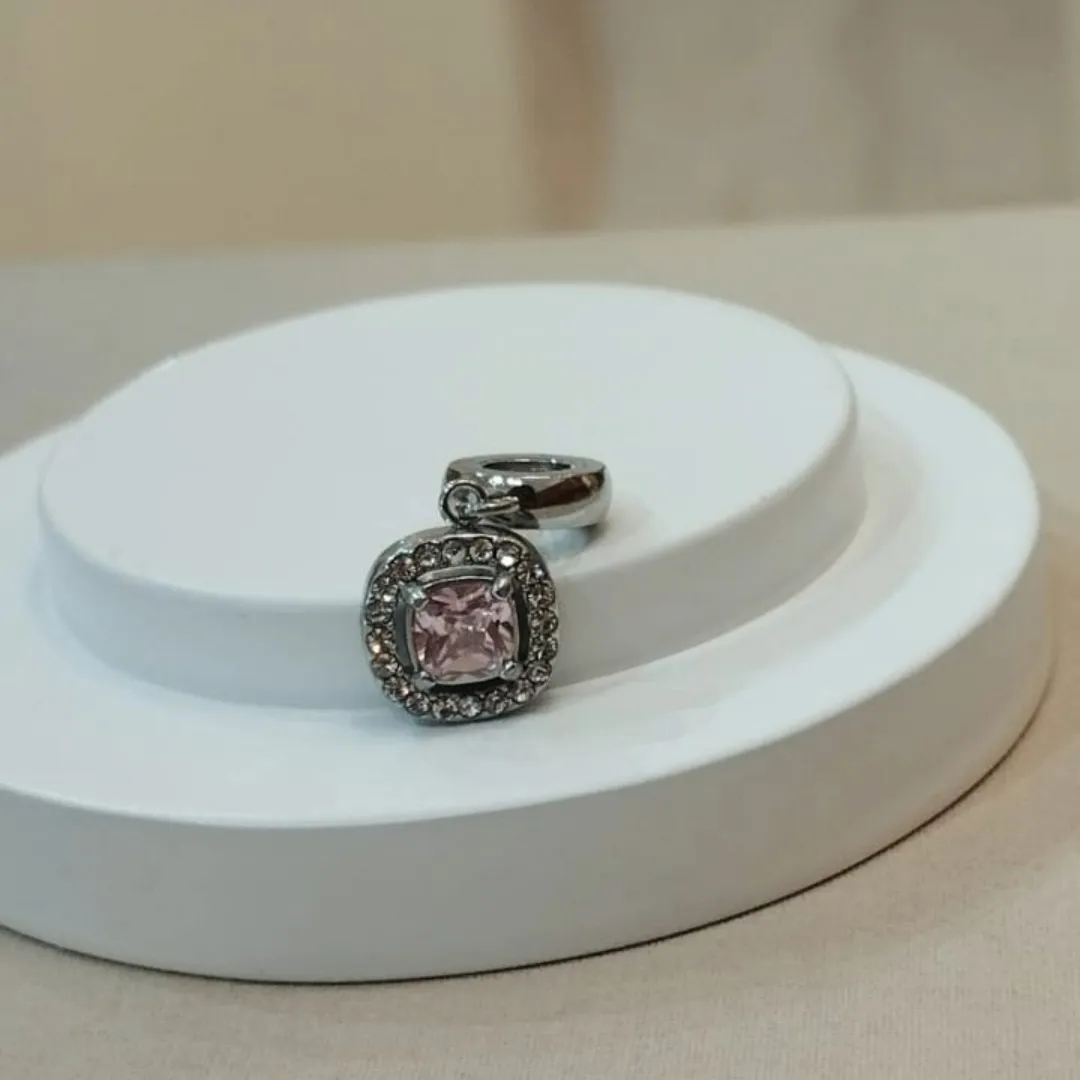 BERLOQUE AÇO QUADRADO CRAVEJADO ROSA