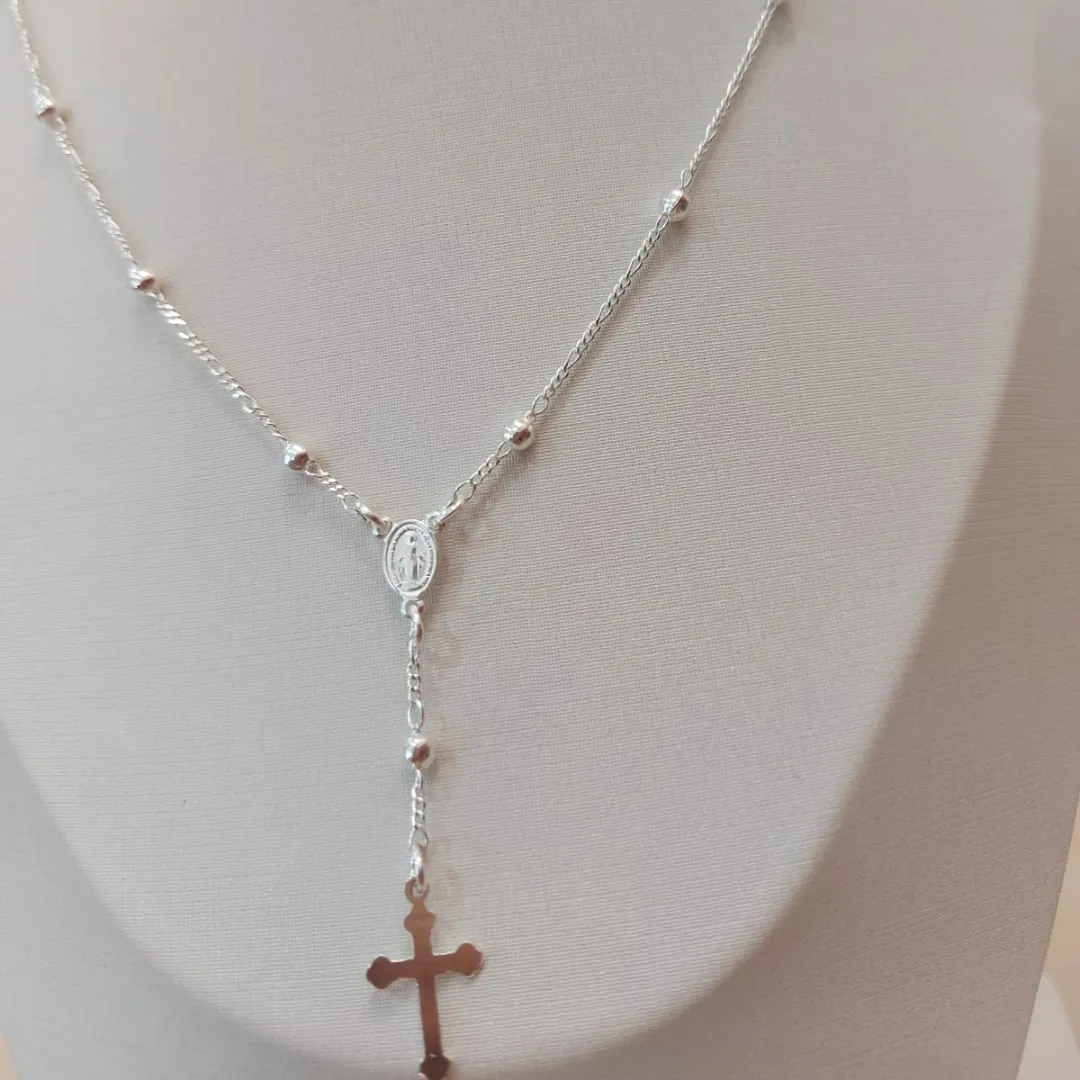 COLAR PRATA TERÇO 45CM