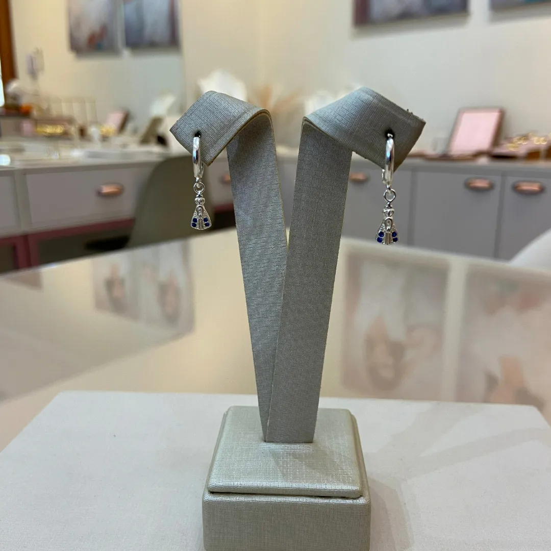ARGOLA PRATA NOSSA SENHORA ZIRCONIA AZUL