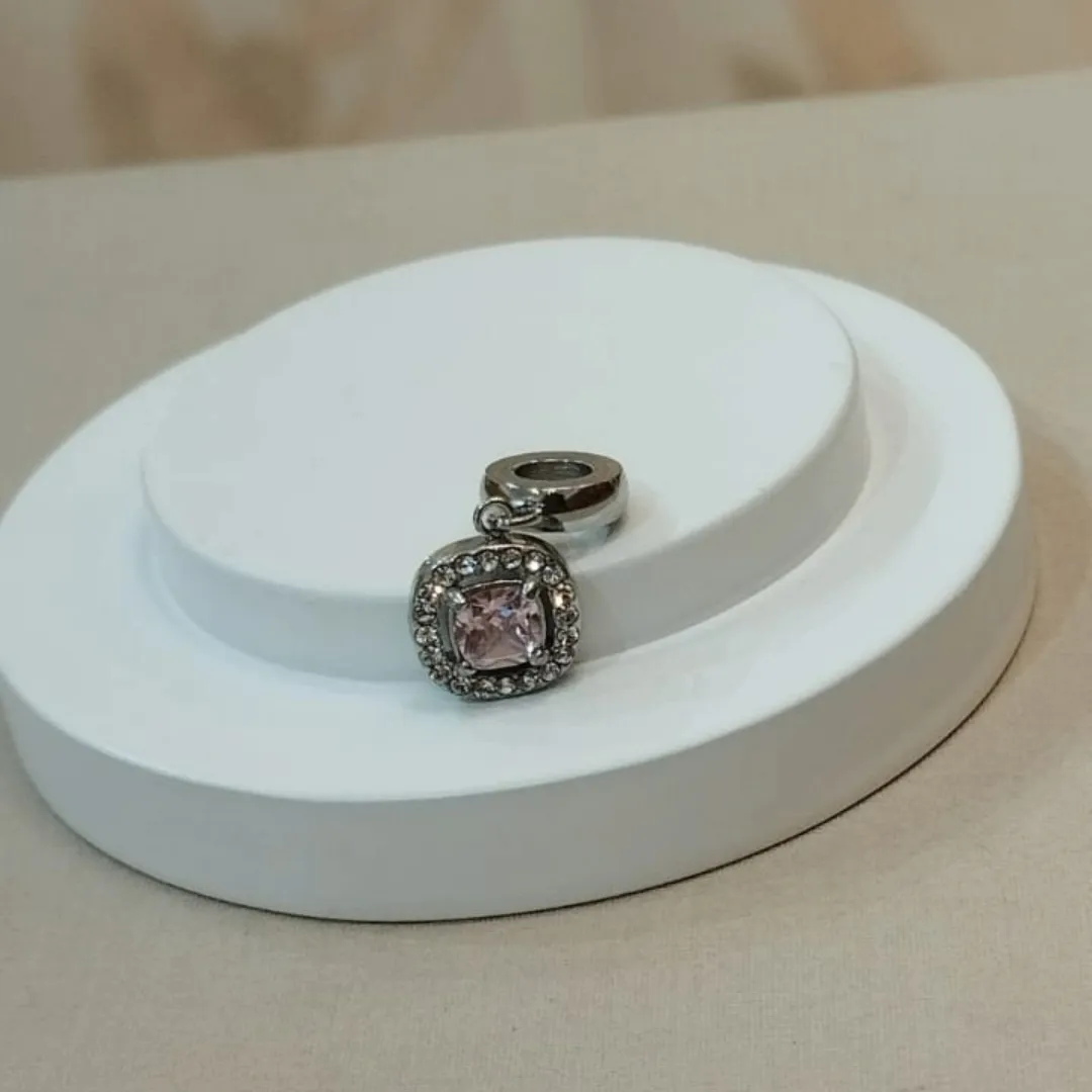 BERLOQUE AÇO QUADRADO CRAVEJADO ROSA
