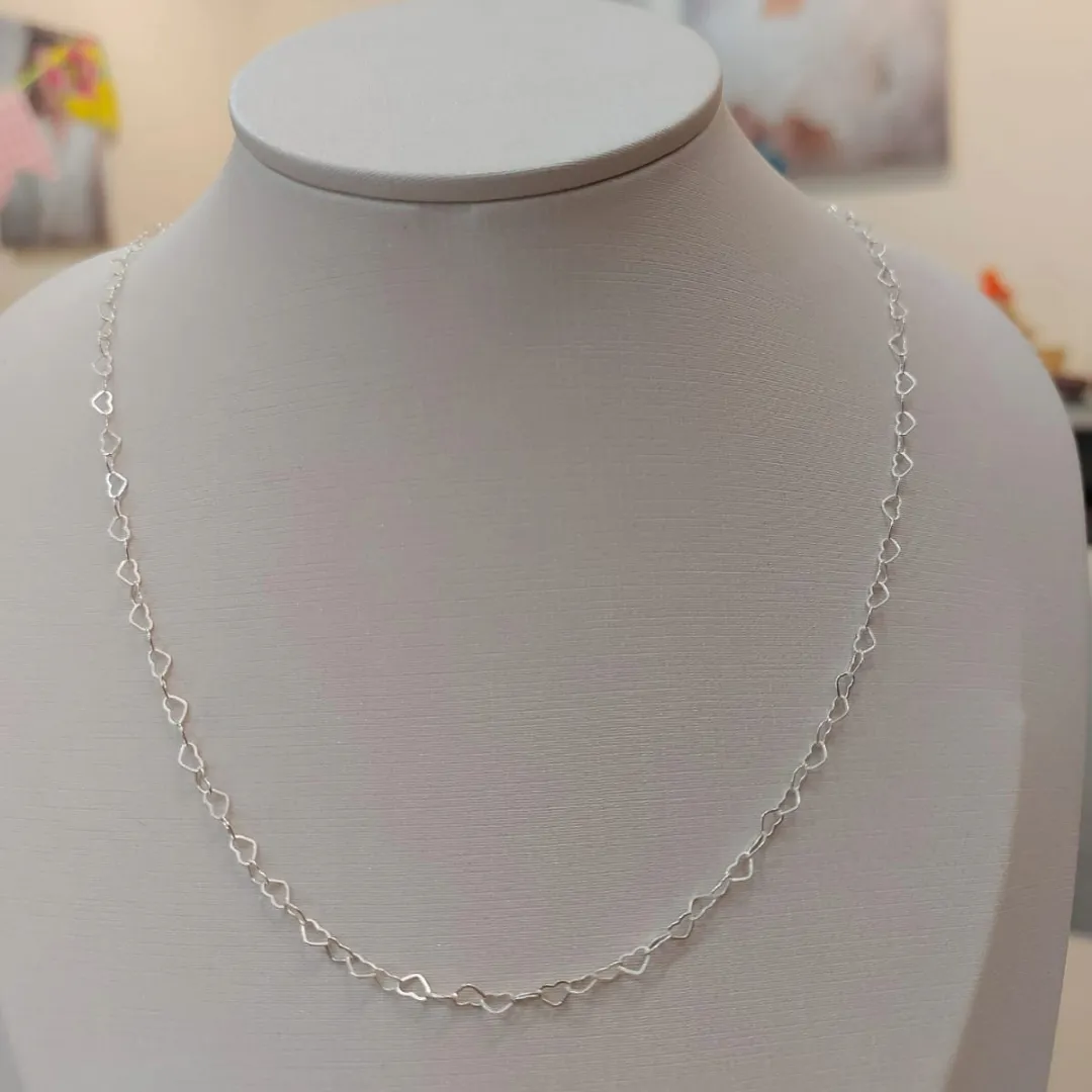 COLAR PRATA ELOS CORAÇÕES 45CM