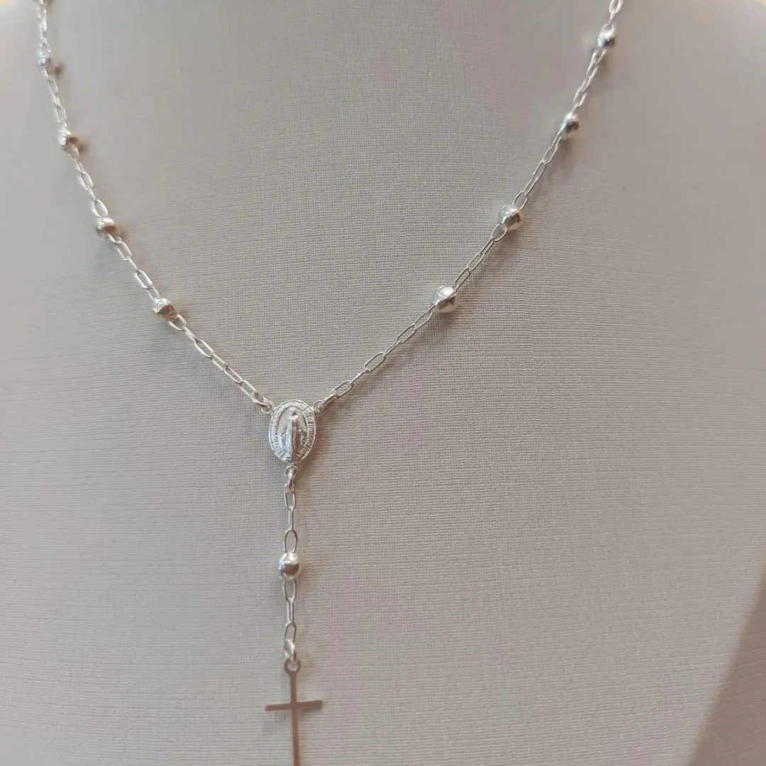 COLAR PRATA TERÇO 40CM