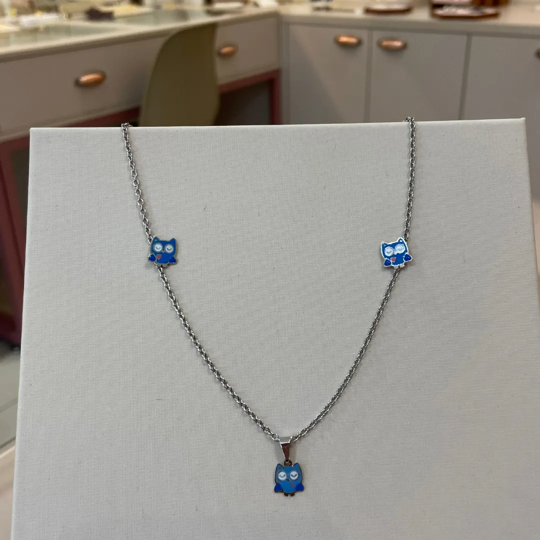 CONJUNTO AÇO INFANTIL CORUJA AZUL