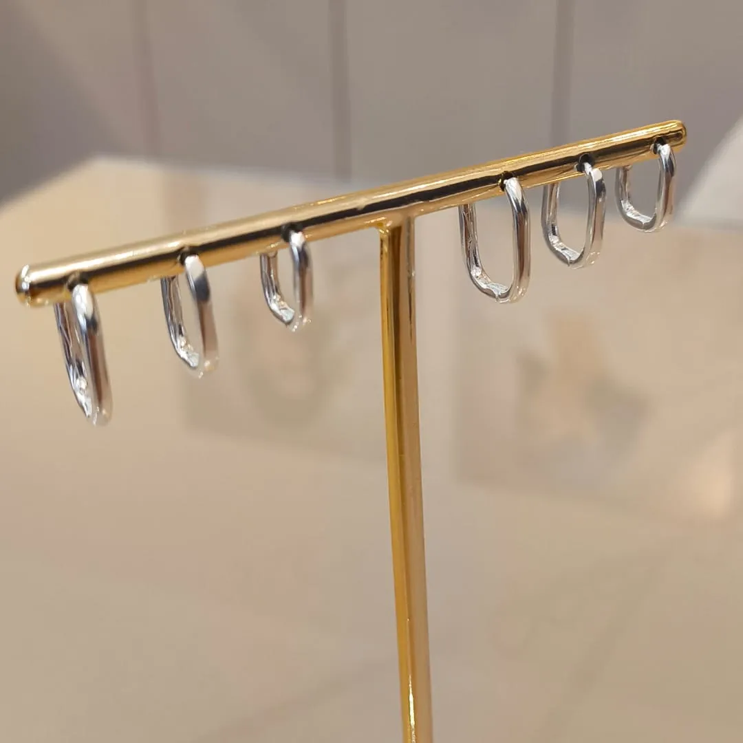 TRIO PRATA ARGOLAS QUADRADAS LISAS