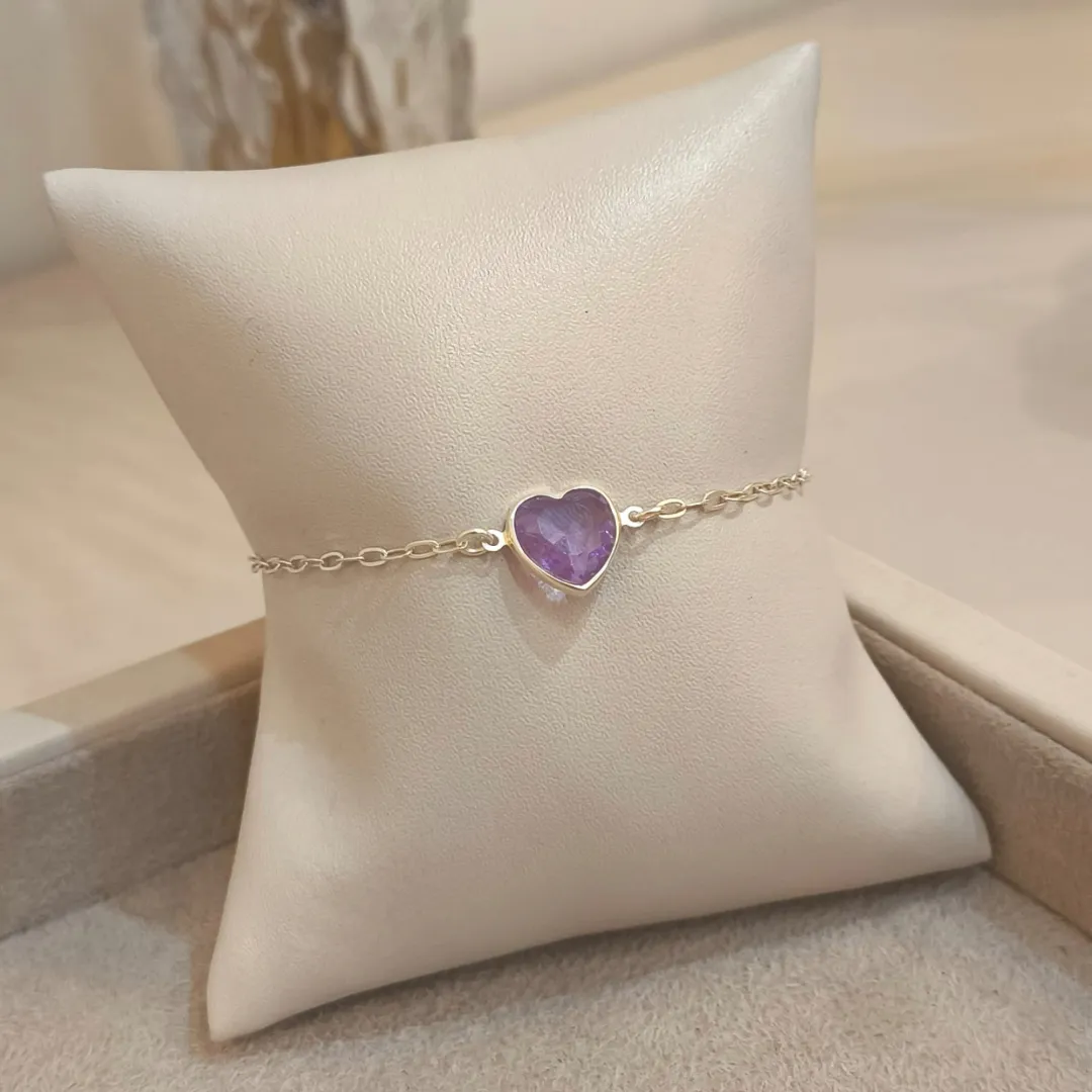 PULSEIRA PRATA CORAÇÃO LILÁS