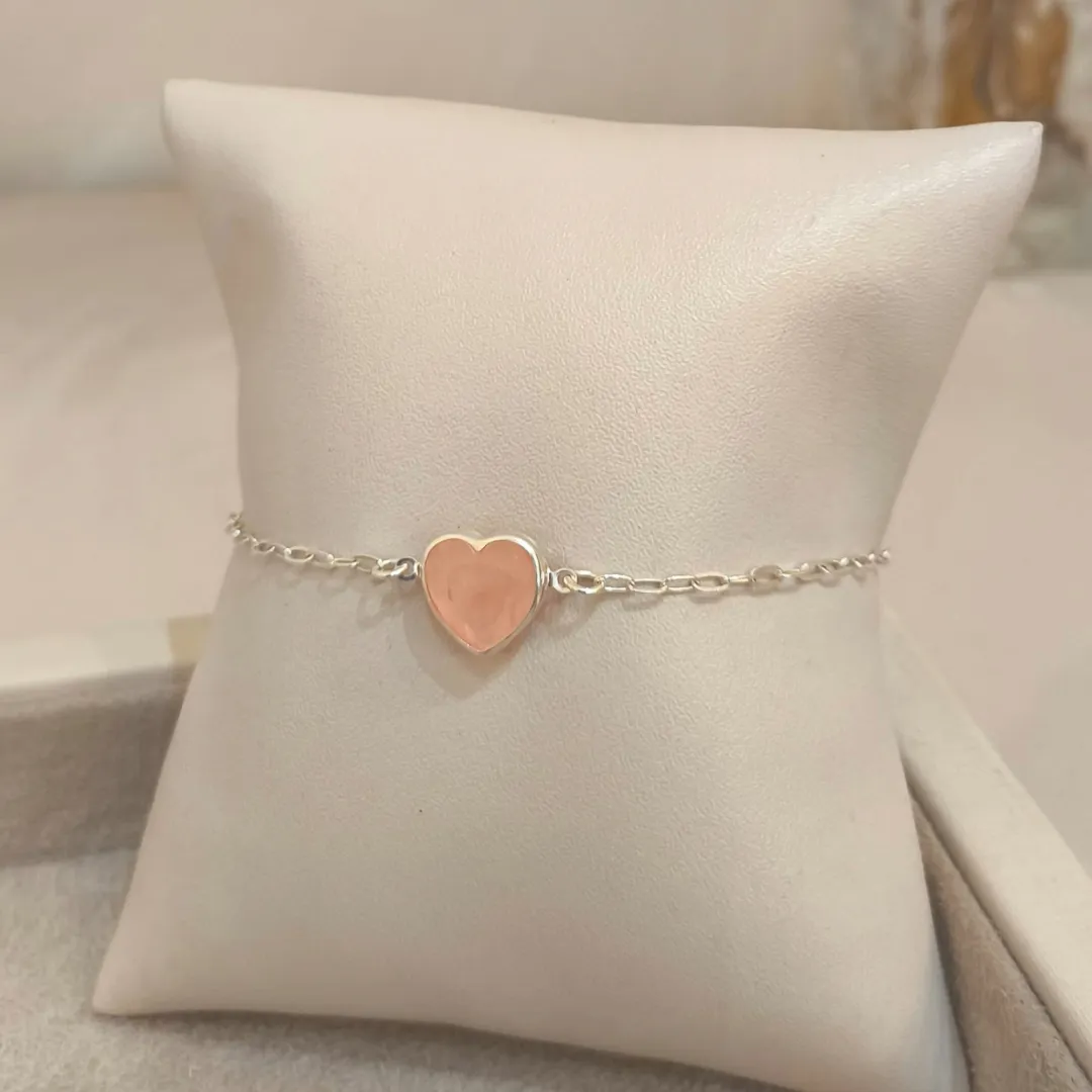 PULSEIRA PRATA CORAÇÃO ROSÊ