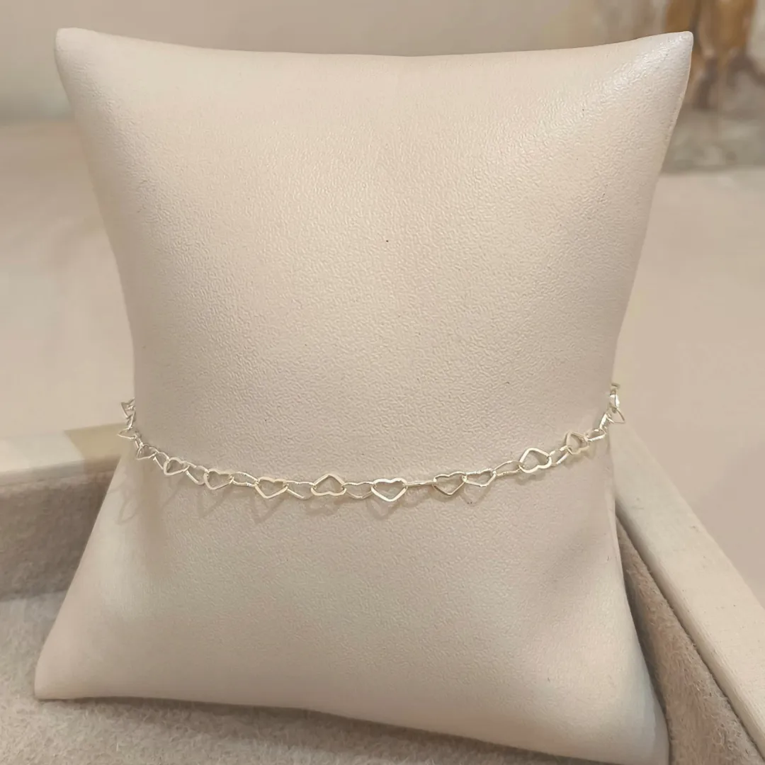 PULSEIRA PRATA ELO CORAÇÃO 19CM