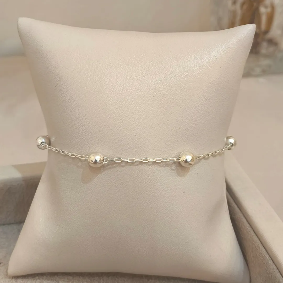 PULSEIRA PRATA GRUMET E BOLINHAS 18CM