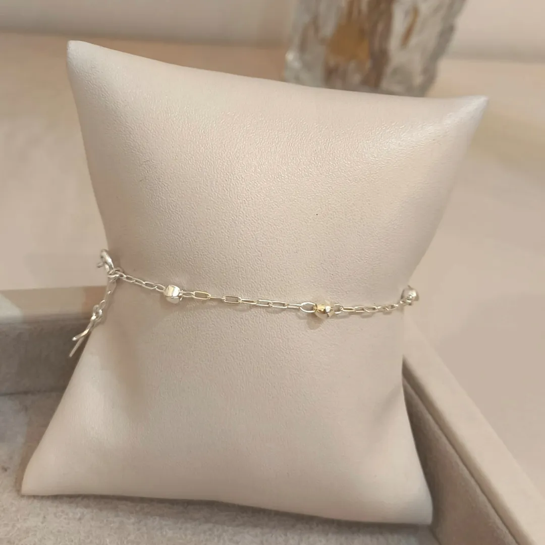 PULSEIRA PRATA BOLINHAS E CRUZ 19CM