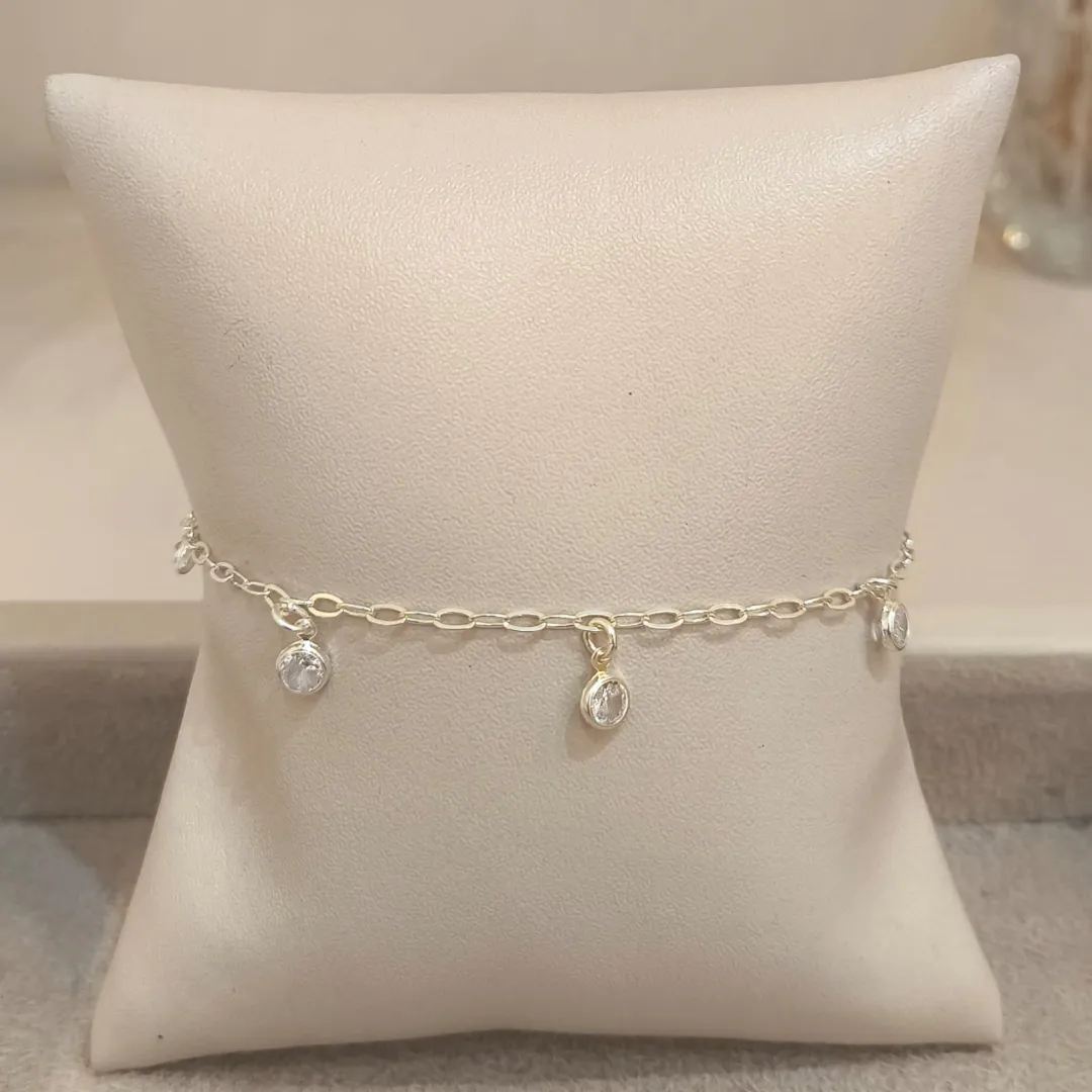 PULSEIRA PRATA GRUMET E ZIRCÔNIAS 18CM