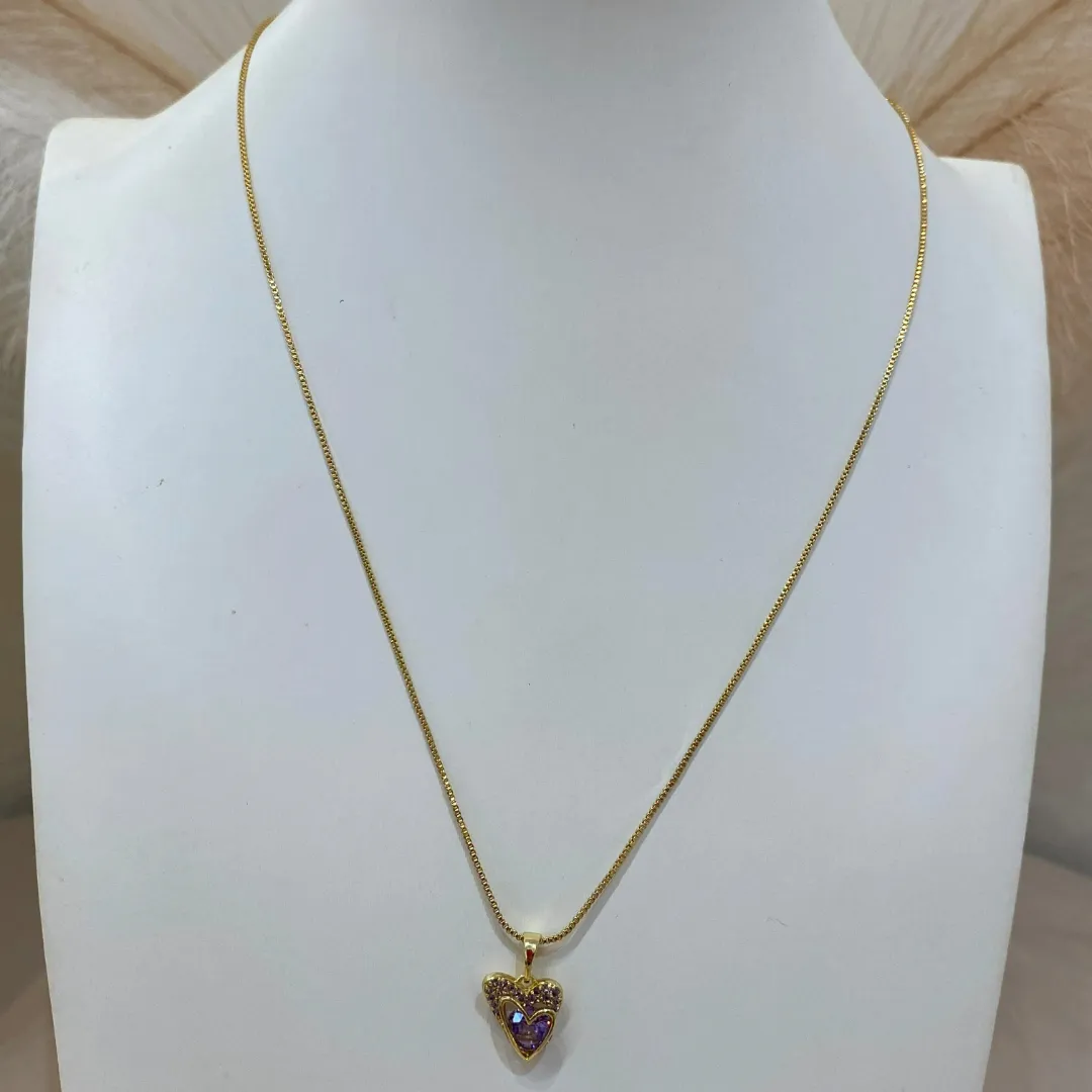 CORRENTE VENEZIANA PINGENTE CORAÇÃO LILÁS/LAVANDA