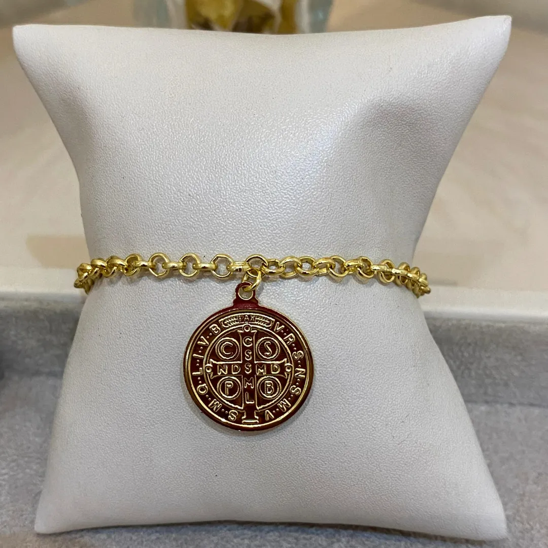 PULSEIRA ELO PORTUGUÊS COM MEDALHA DE SÃO BENTO GRANDE