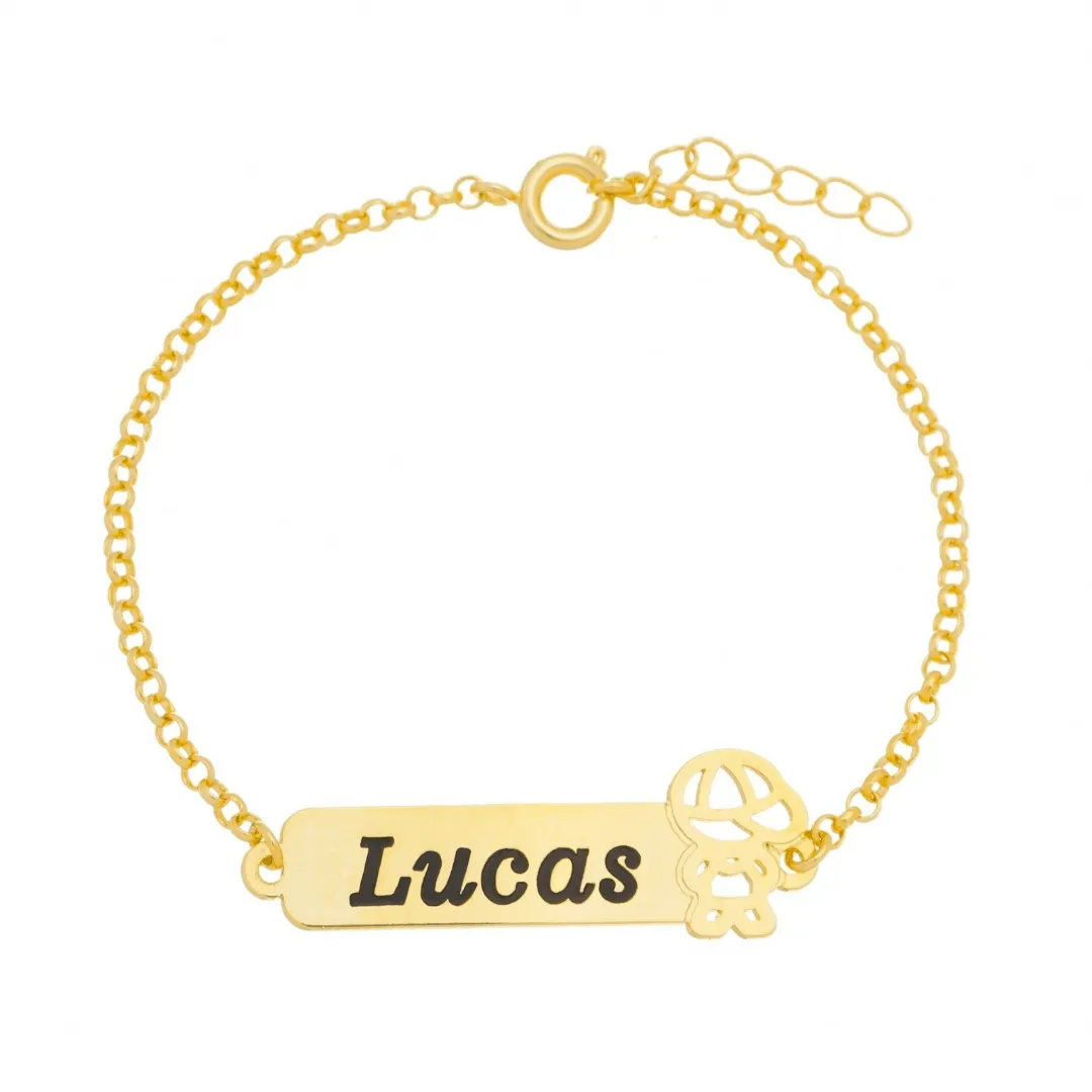 PULSEIRA INFANTIL ELO PORTUGUÊS (11CM) COM PLAQUINHA MENINO BONÉ