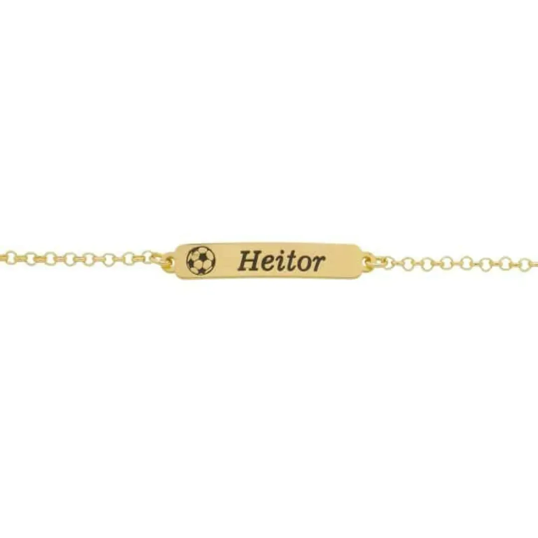 PULSEIRA INFANTIL ELO PORTUGUÊS COM PLAQUINHA E BOLA (11CM)