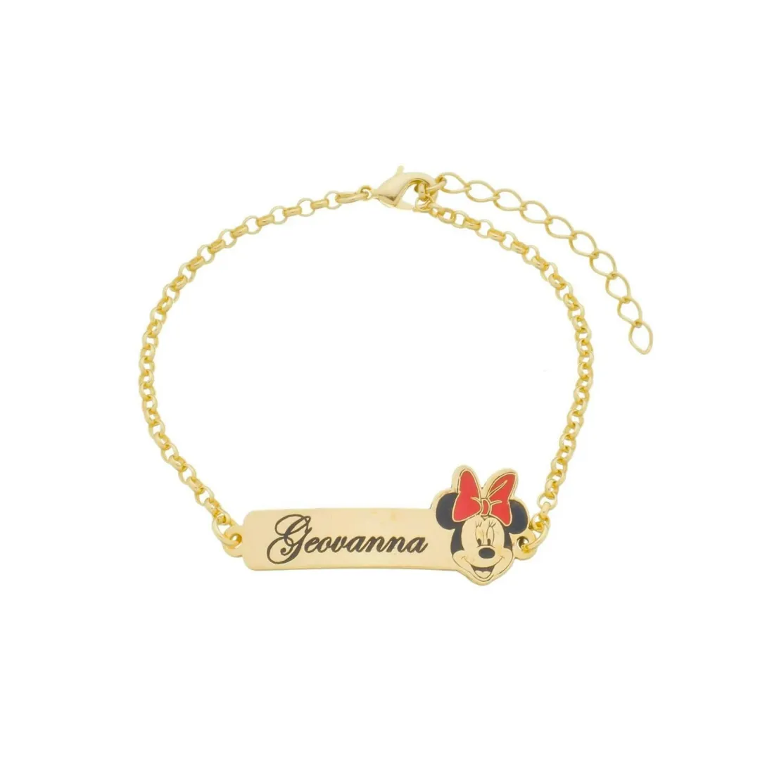 PULSEIRA INFANTIL ELO PORTUGUÊS COM PLAQUINHA MINNIE (11CM)