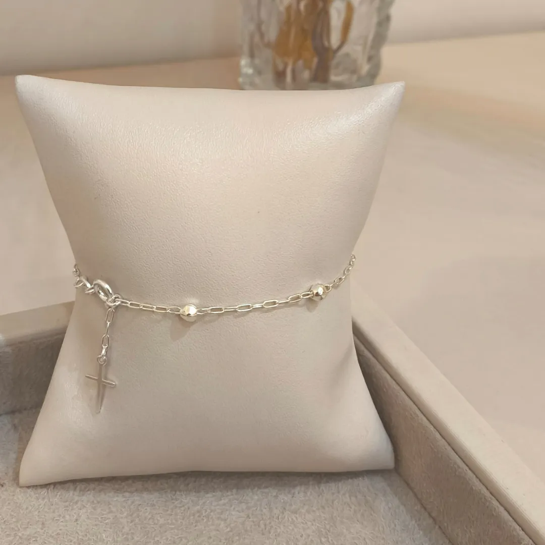 PULSEIRA PRATA BOLINHAS E CRUZ 19CM