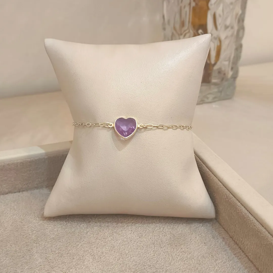 PULSEIRA PRATA CORAÇÃO LILÁS