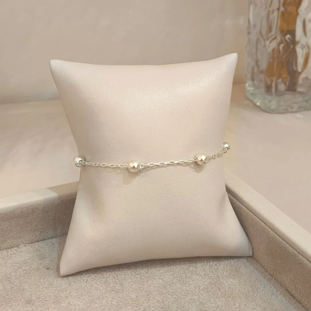 PULSEIRA PRATA GRUMET E BOLINHAS 18CM