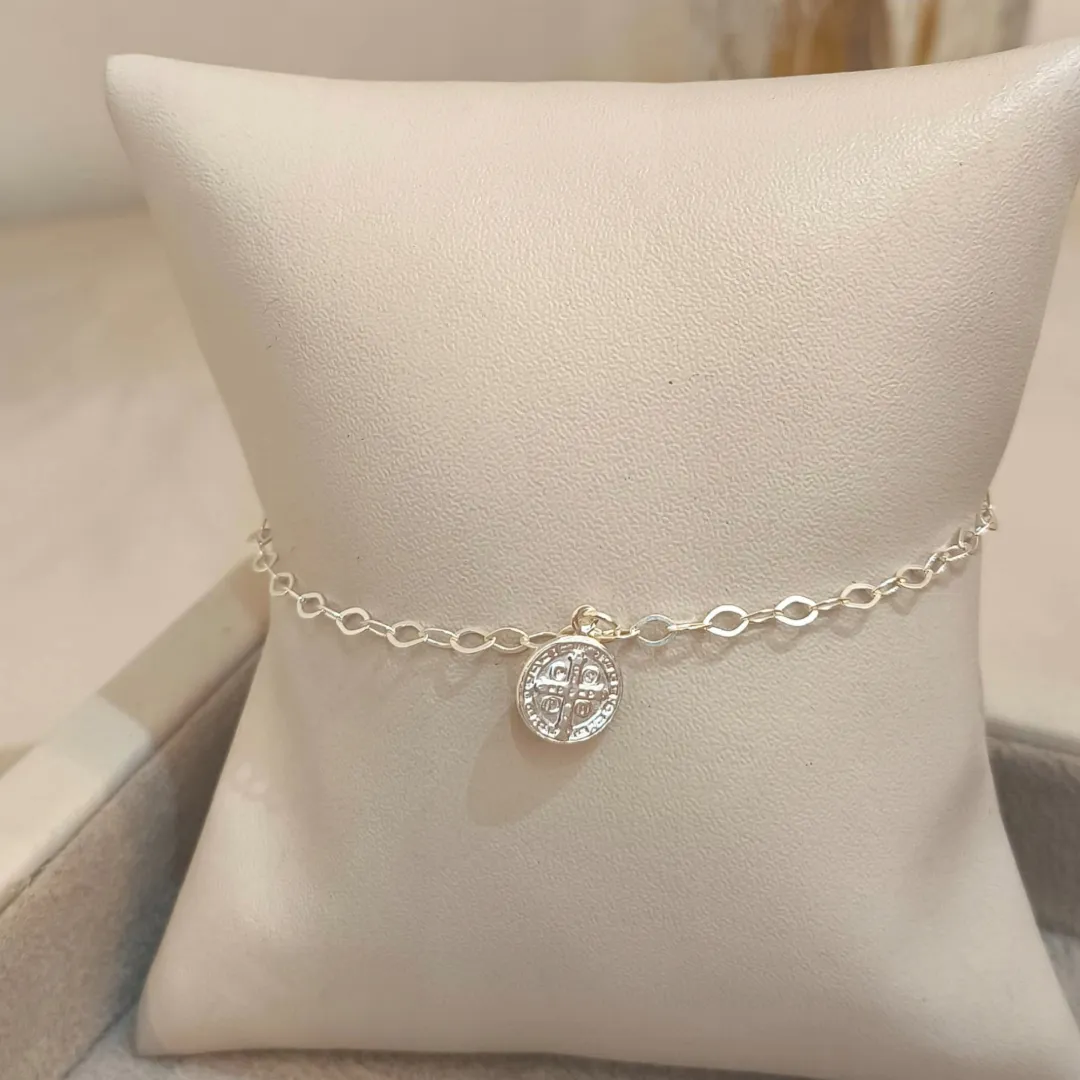 PULSEIRA PRATA UMA MEDALHA DE SÃO BENTO