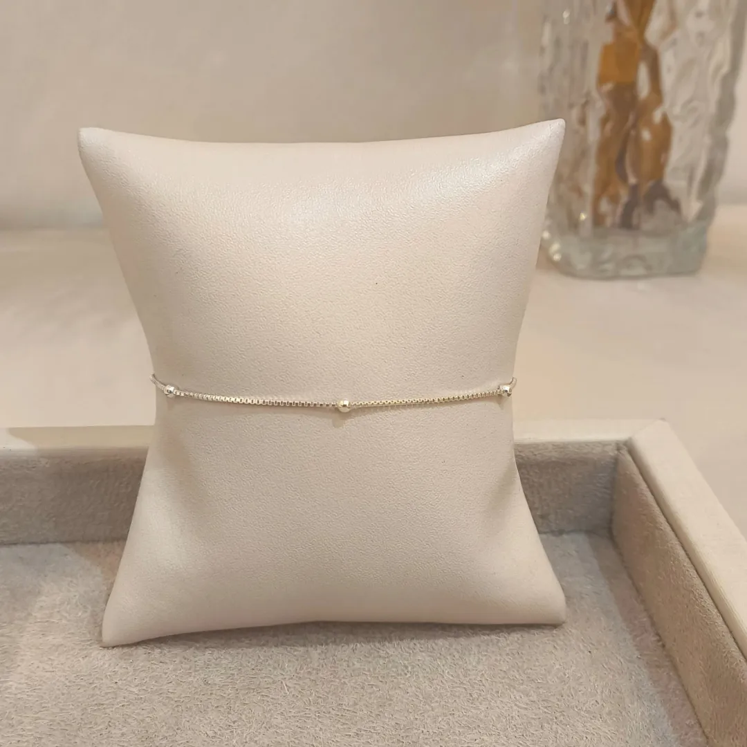 PULSEIRA PRATA VENEZIANA E BOLINHAS 20CM