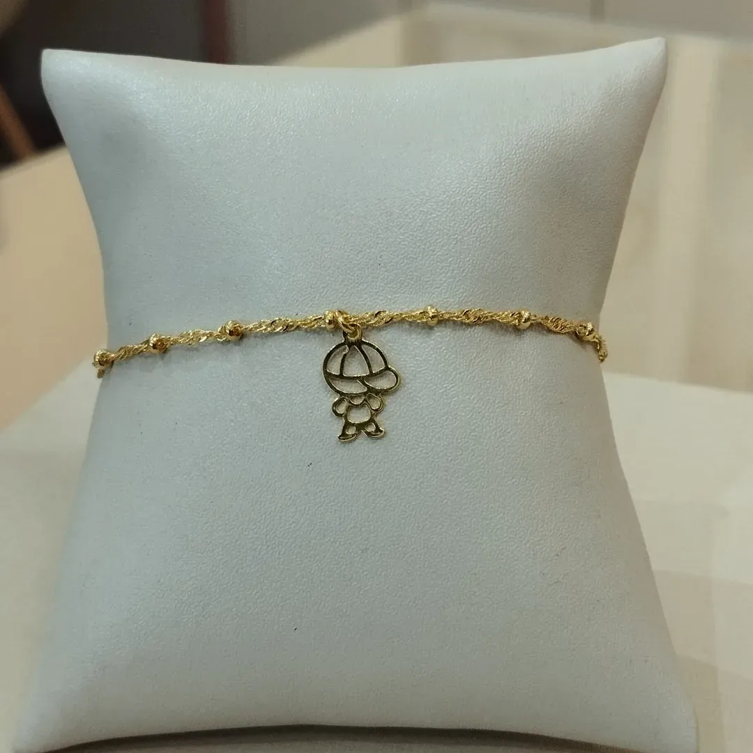 PULSEIRA SINGAPURA COM BOLINHAS PINGENTE MENINO VAZADO