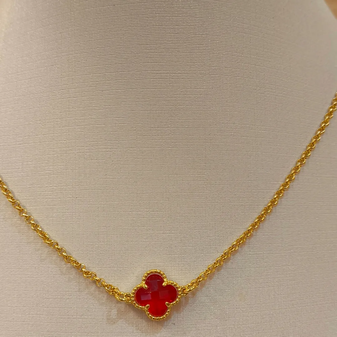 CHOKER ELO PORTUGUÊS VAN CLEEF TREVO VERMELHO