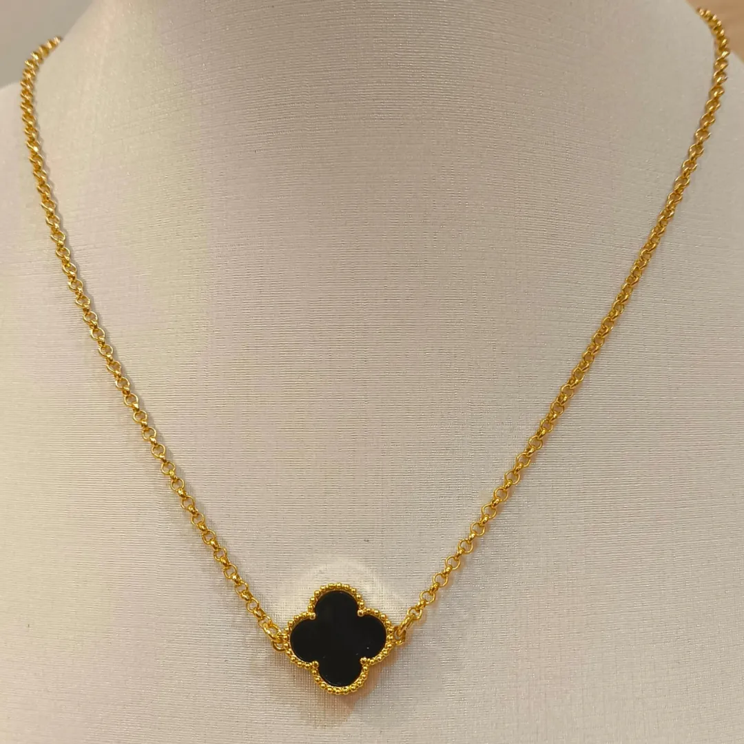 CHOKER ELO PORTUGUÊS COM TREVO VAN CLEFF PRETO