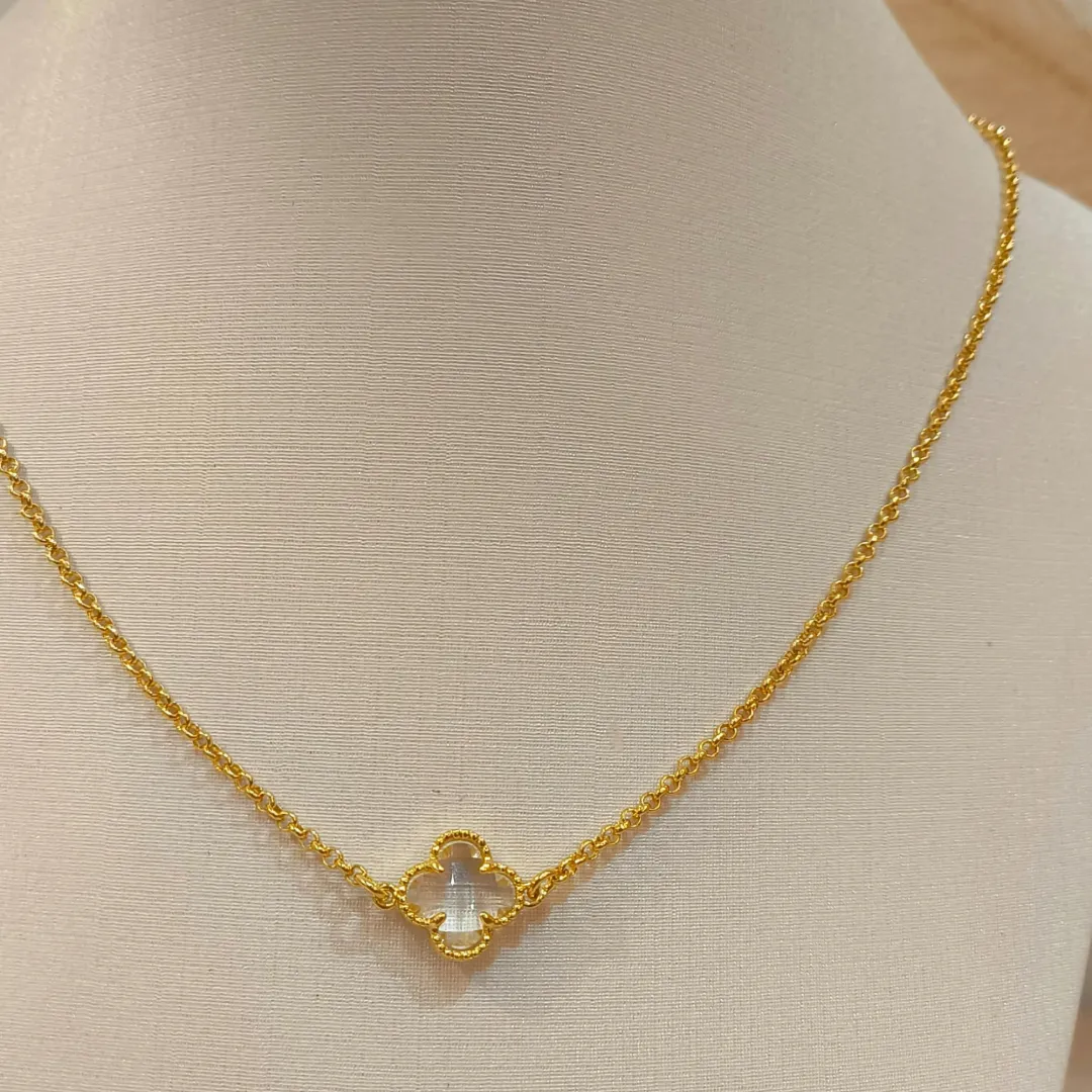 CHOKER ELO PORTUGUÊS VAN CLEEF TREVO CRISTAL