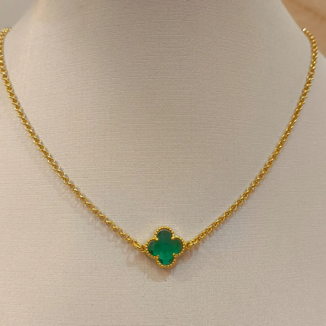 CHOKER ELO PORTUGUÊS VAN CLEEF TREVO VERDE