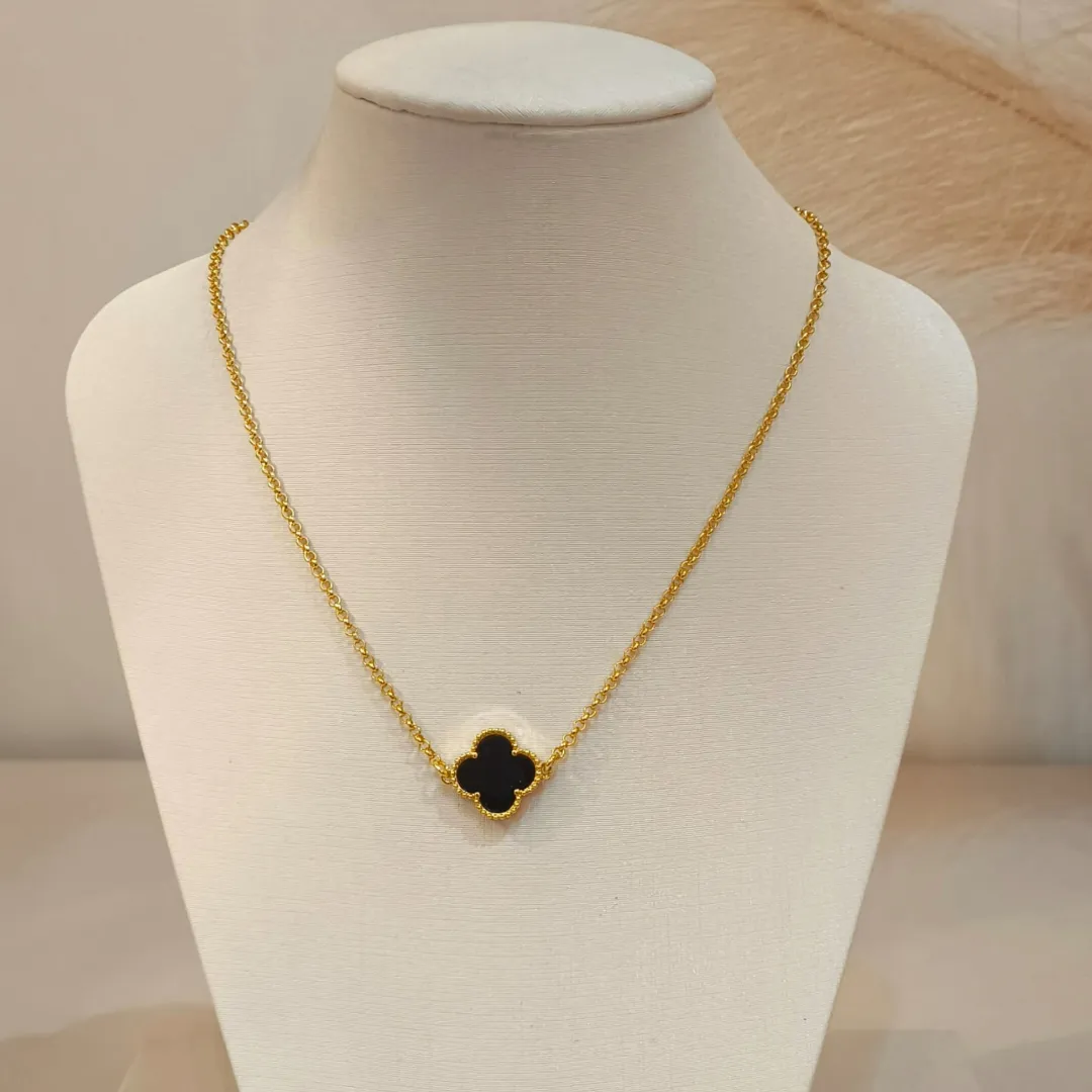 CHOKER ELO PORTUGUÊS COM TREVO VAN CLEFF PRETO