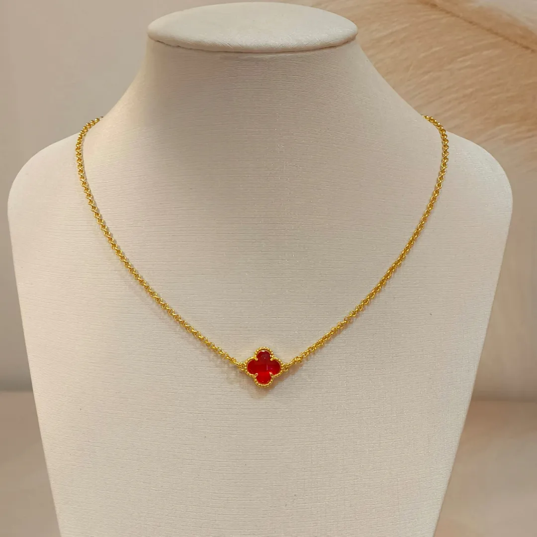 CHOKER ELO PORTUGUÊS VAN CLEEF TREVO VERMELHO