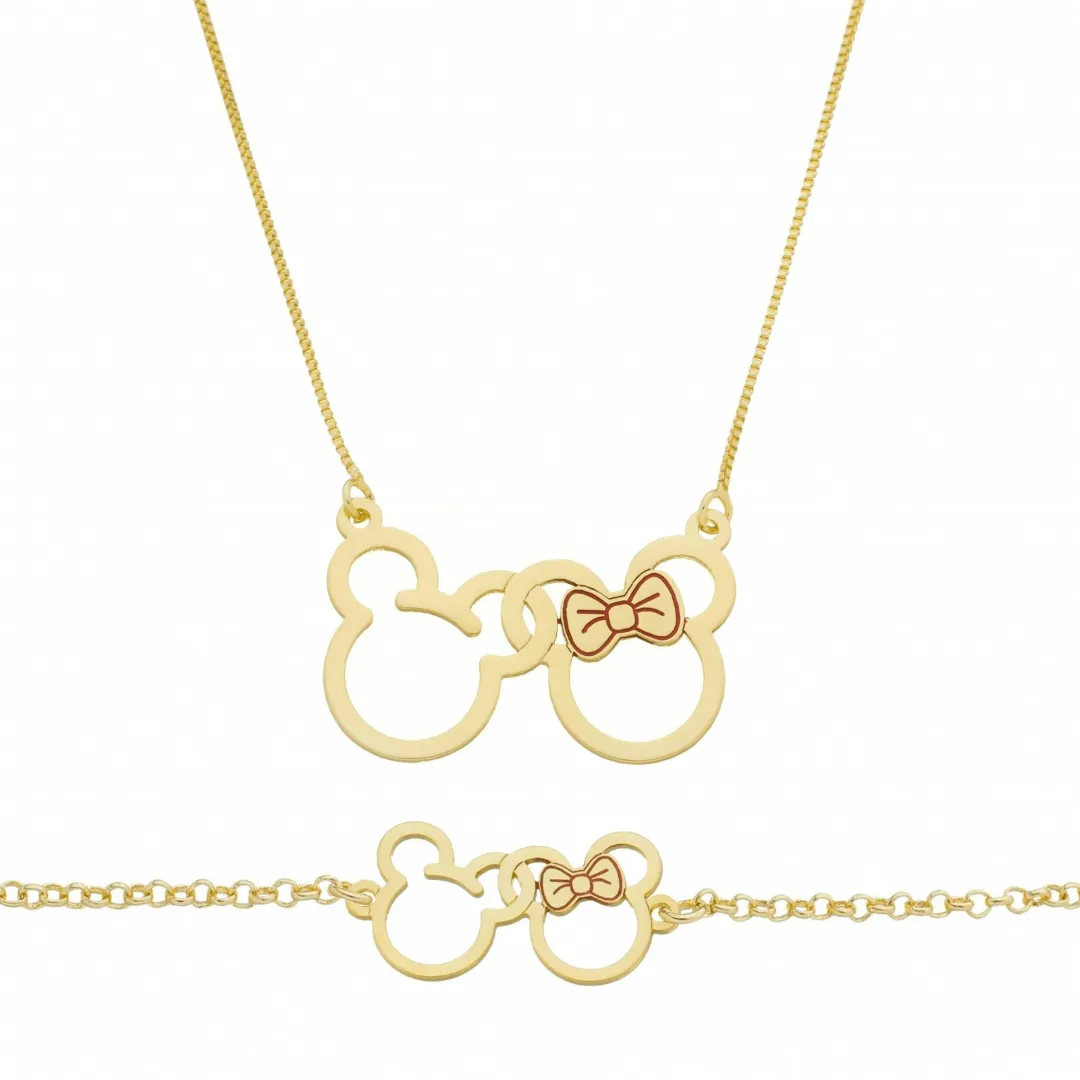 CONJUNTO INFANTIL PULSEIRA E COLAR MICKEY E MINNIE