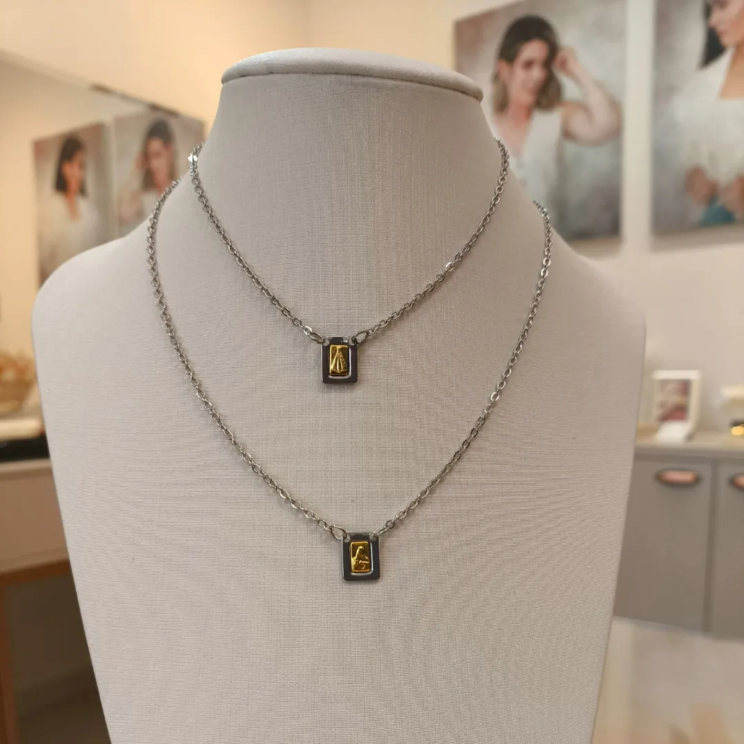 ESCAPULÁRIO AÇO NOSSA SENHORA APARECIDA DETALHES DOURADOS PLAQUINHA PEQUENA (1CM)