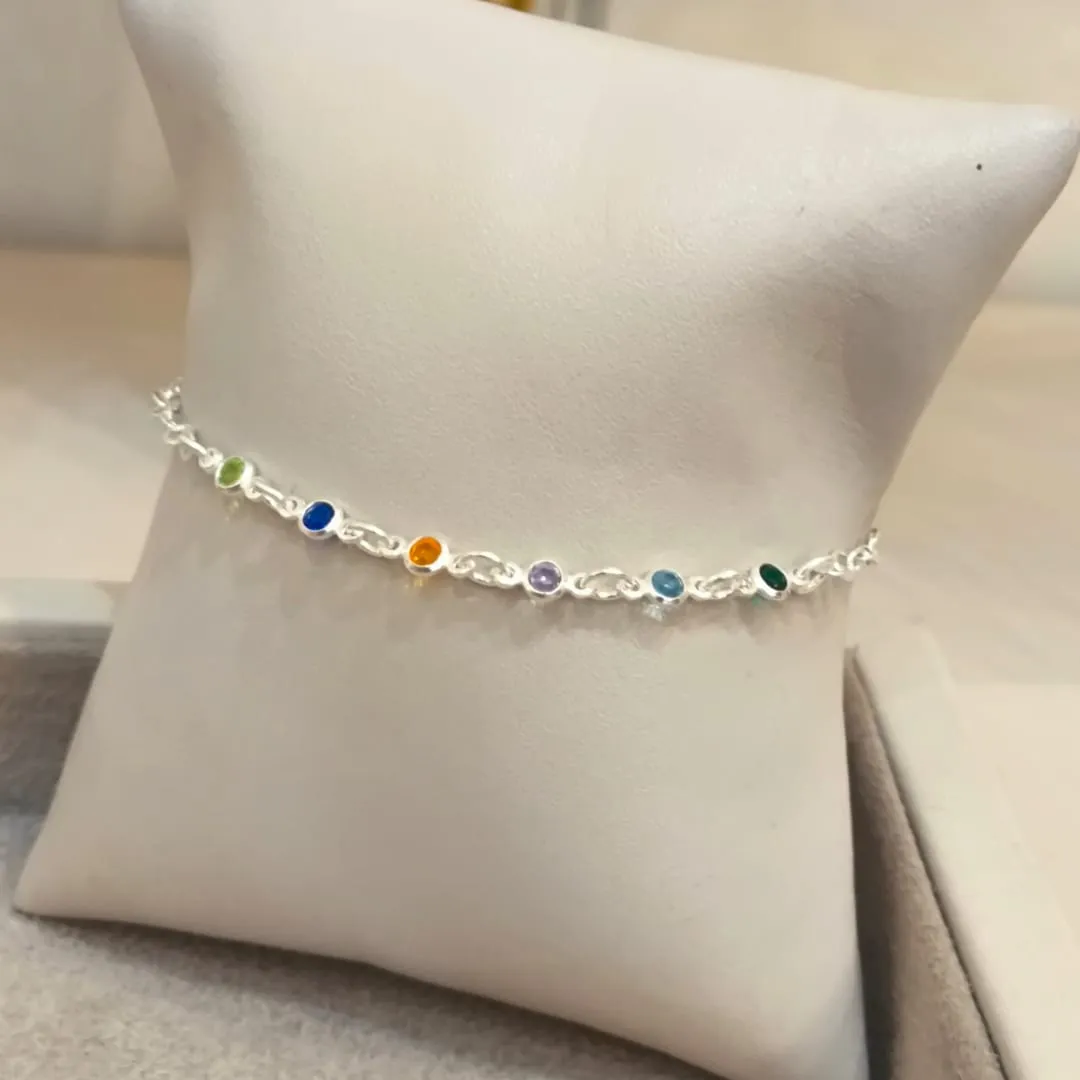PULSEIRA PRATA ZIRCONIAS COLORIDAS DELICADAS