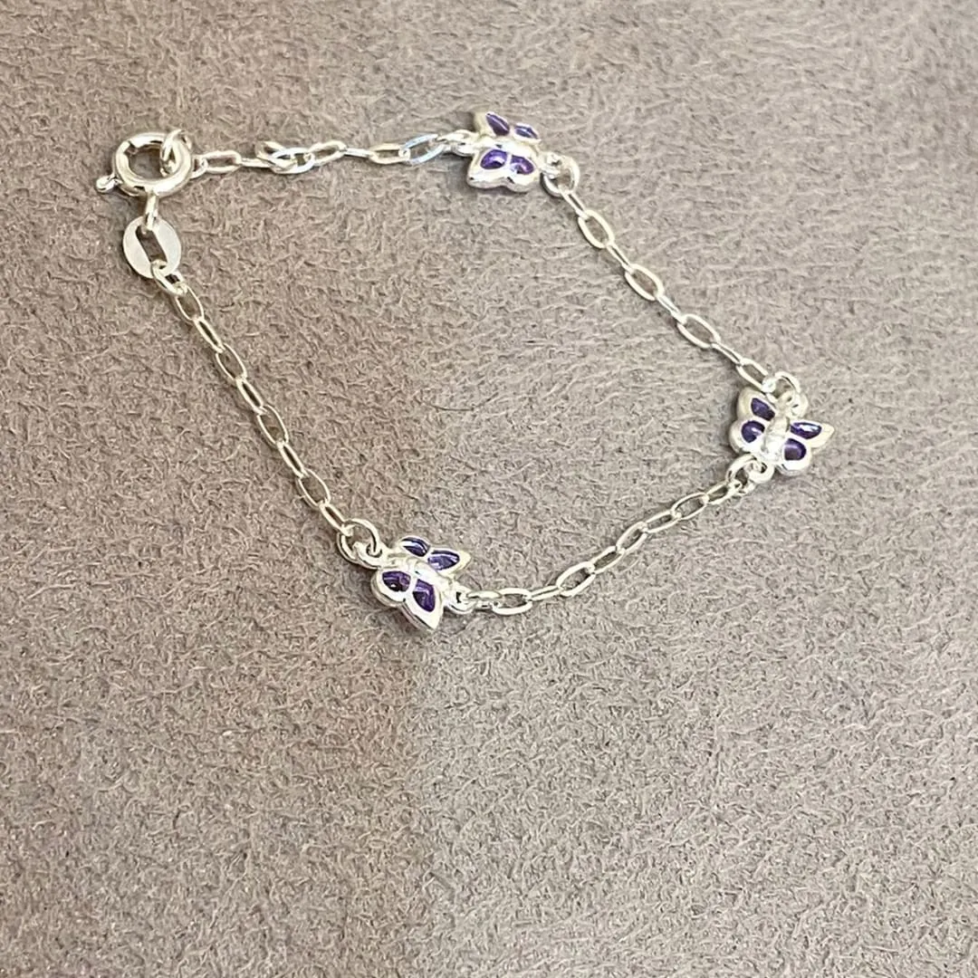 PULSEIRA PRATA INFANTIL BORBOLETAS LAVANDA/LILÁS