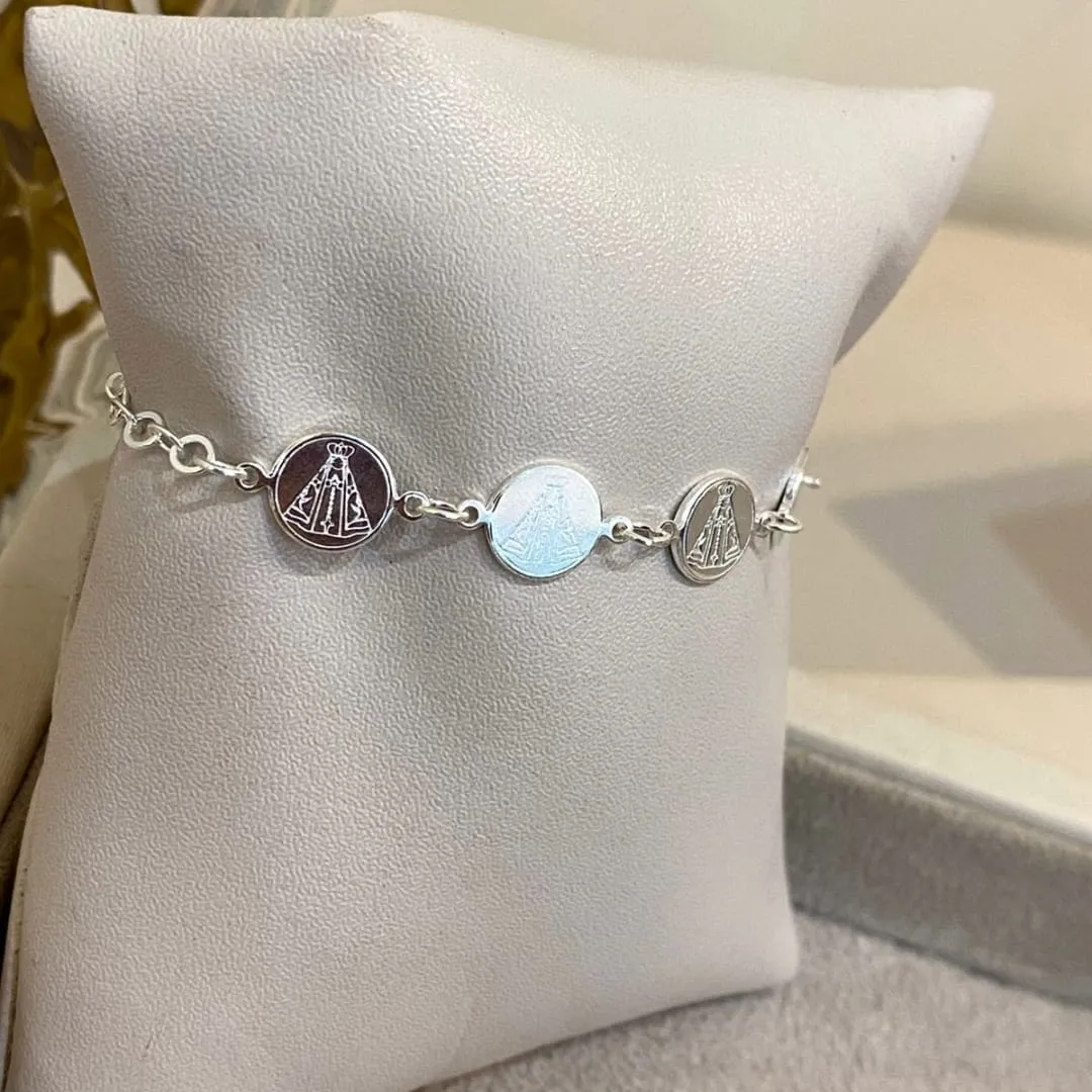 PULSEIRA PRATA 4 MEDALHAS DE NOSSA SENHORA APARECIDA