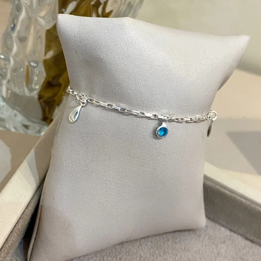 PULSEIRA PRATA GOTA LISA E ZIRCONIAS COLORIDAS