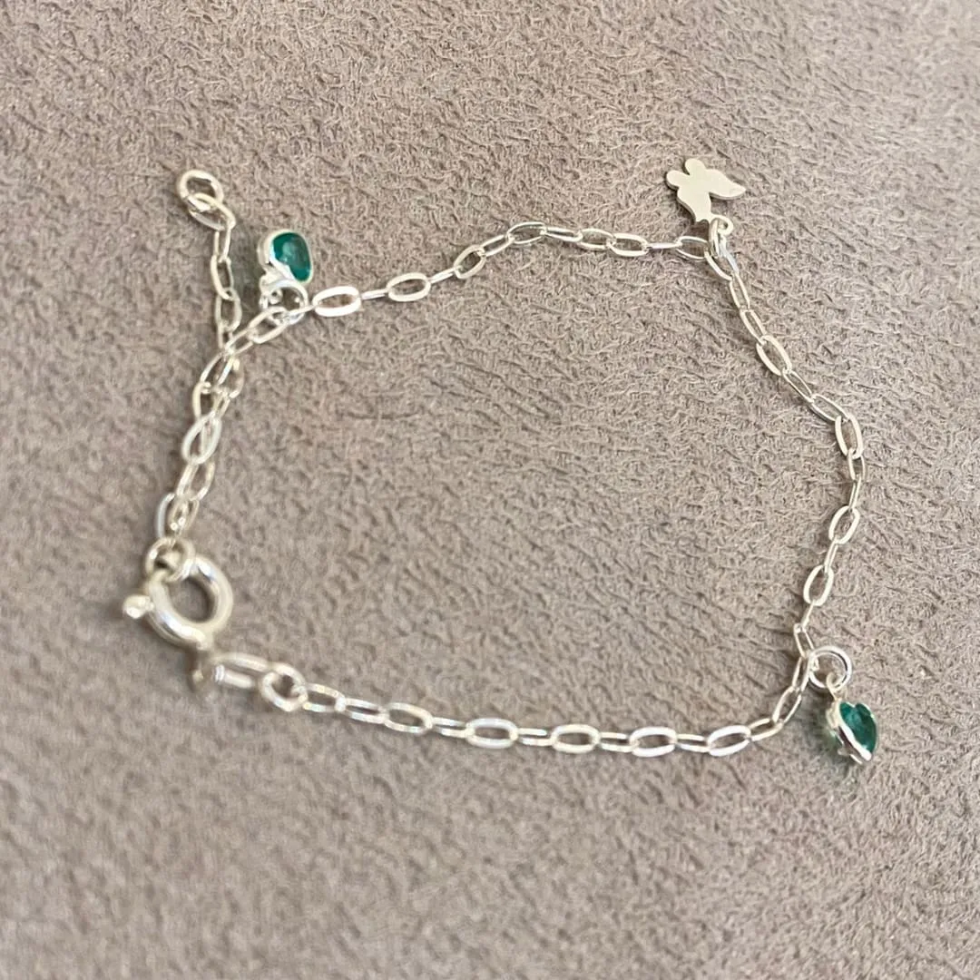 PULSEIRA PRATA CORAÇÕES TURMALINA E BORBOLETA