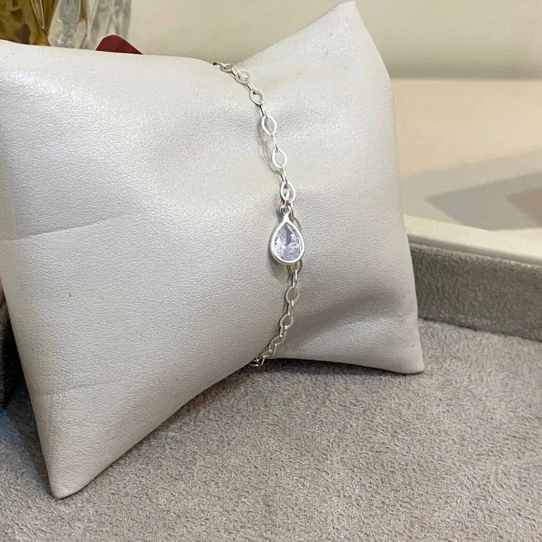 PULSEIRA PRATA PINGENTE GOTA CRISTAL
