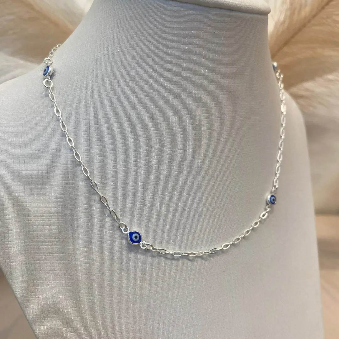 CHOKER PRATA OLHO GREGO