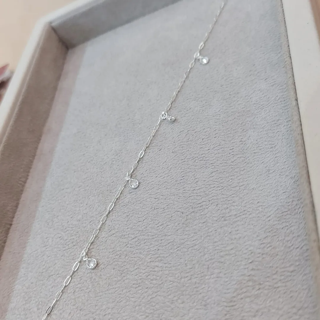TORNOZELEIRA PRATA GOTAS DE ZIRCÔNIAS