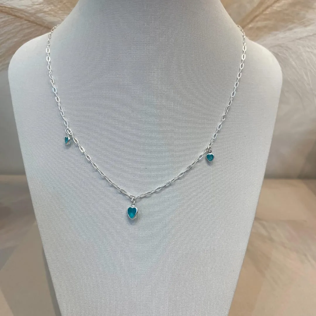 CHOKER PRATA CORAÇÕES TURMALINA AZUL