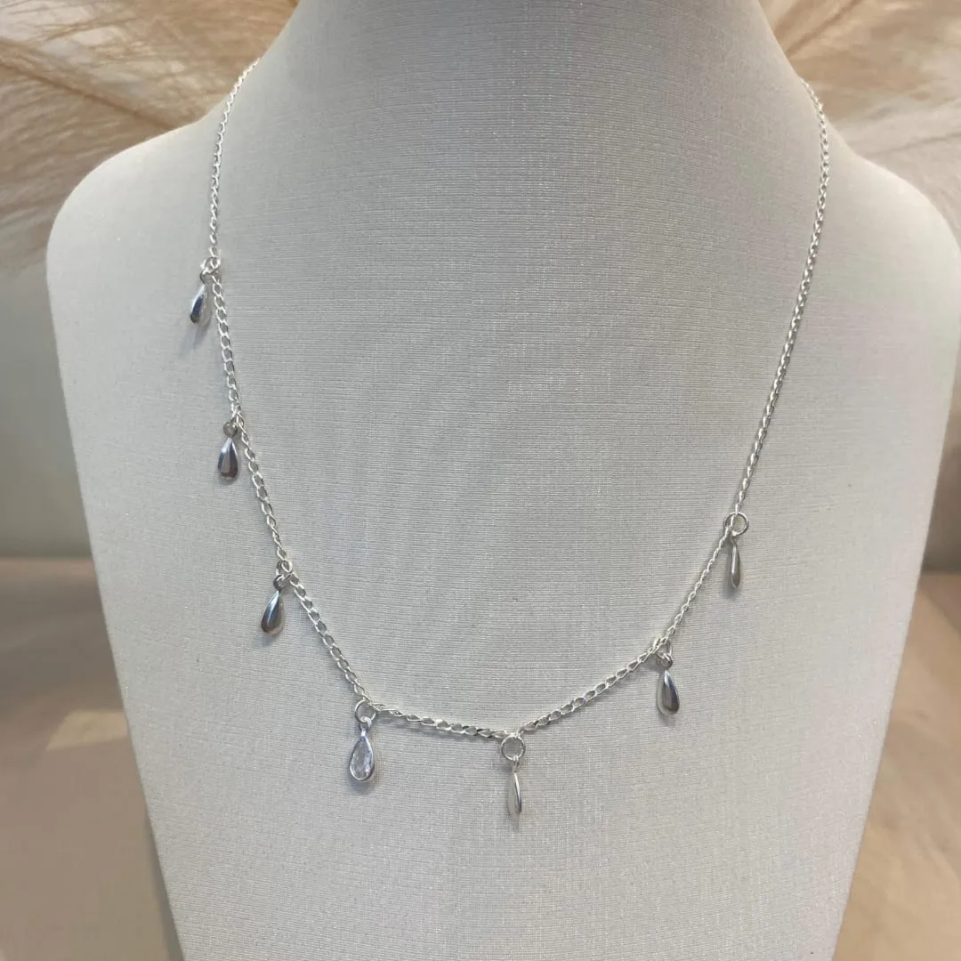 CHOKER PRATA GOTAS LISAS E ZIRCONIAS