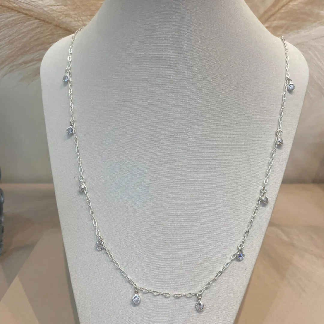 COLAR PRATA COM ZIRCÔNIAS LONGO 70CM