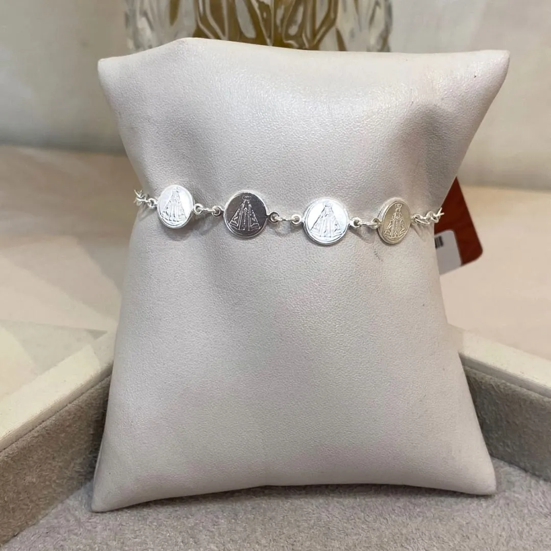 PULSEIRA PRATA 4 MEDALHAS DE NOSSA SENHORA APARECIDA