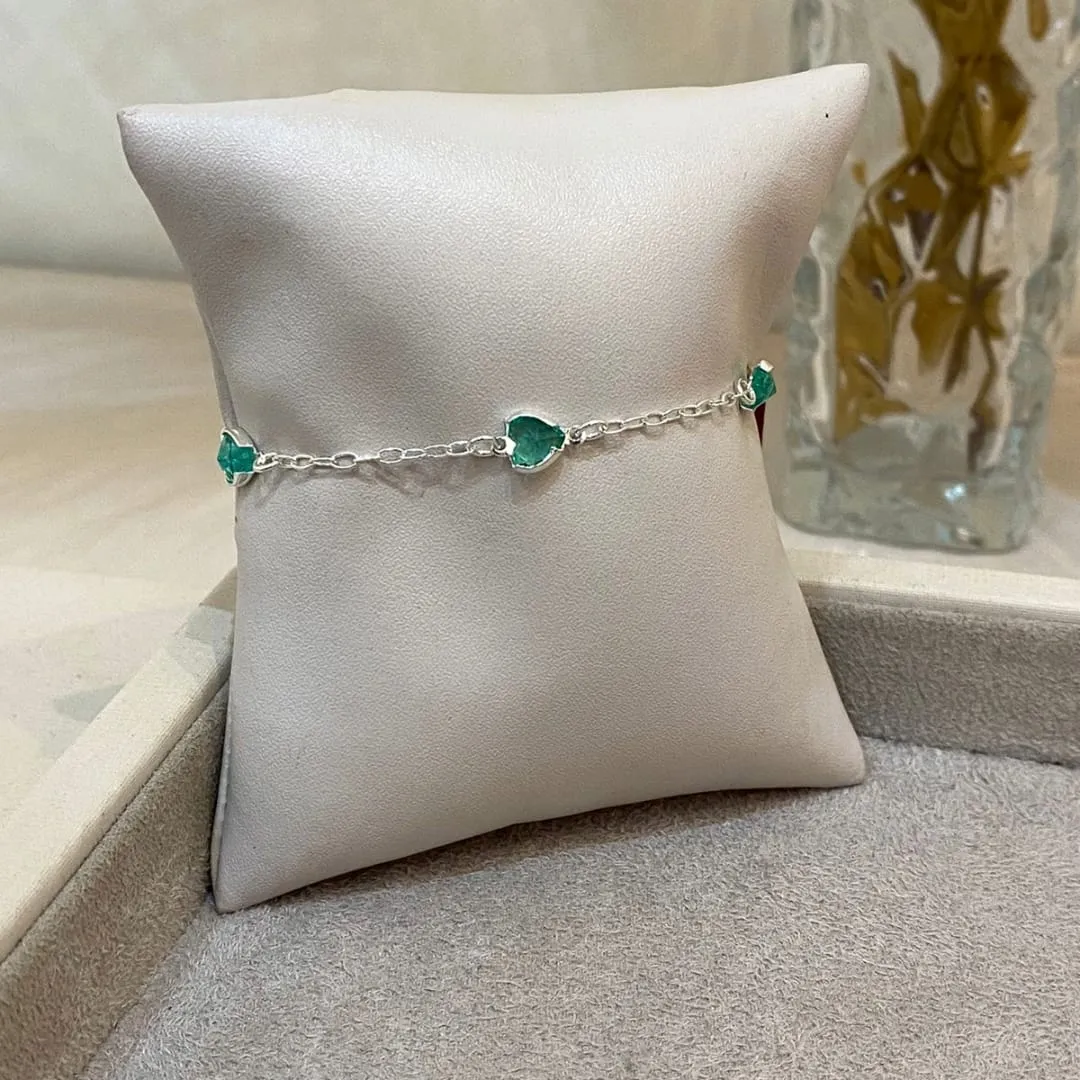 PULSEIRA PRATA CORAÇÕES ZIRCONIAS VERDE