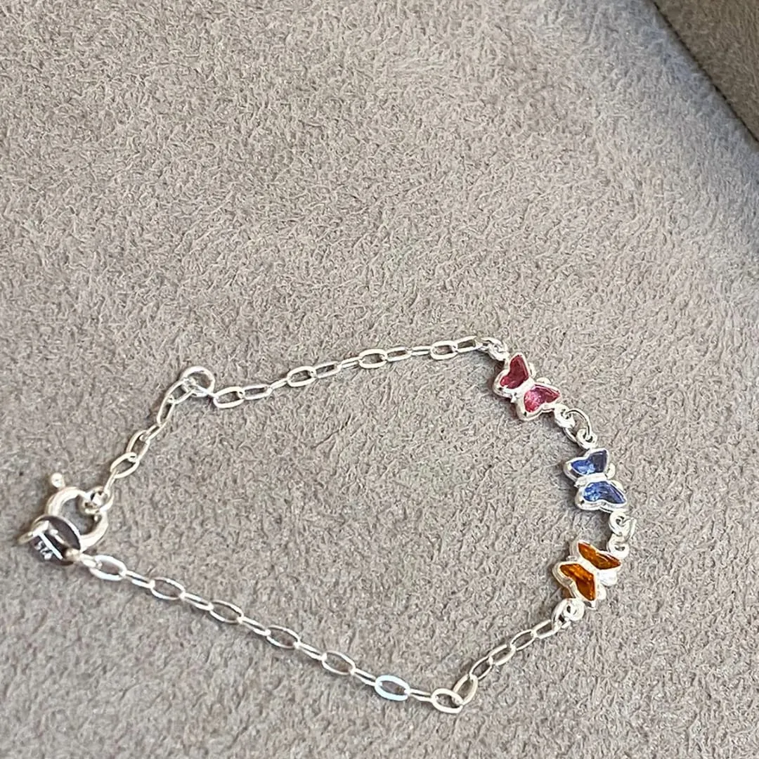 PULSEIRA PRATA INFANTIL BORBOLETAS COLORIDAS
